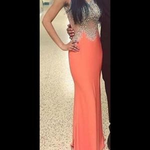 PROM ‼️‼️ Peach sheer jeweled top long prom dress